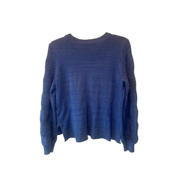 Christian Siriano Womens Blue Pointelle Textured Sleeve Sweater Large Classic - Picture 5 of 8